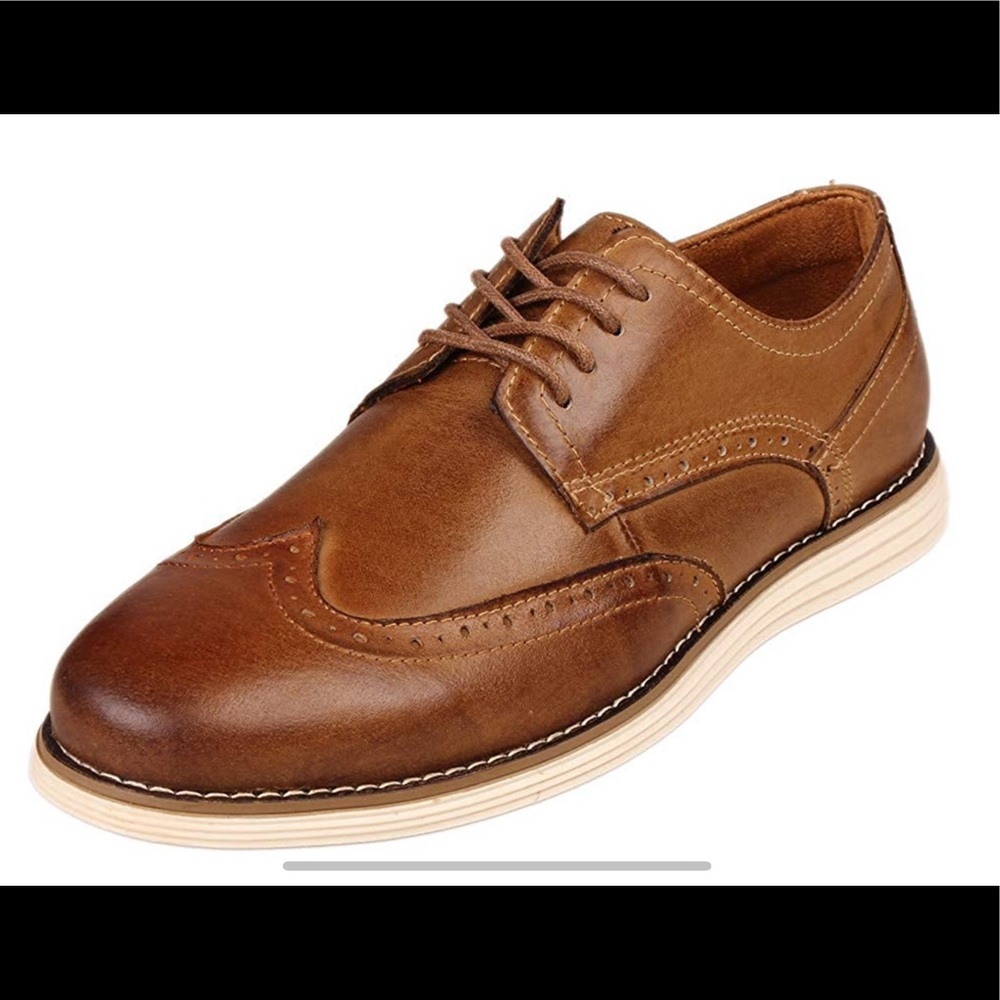 Kunsto Men’s Leather Brogue Oxford Dress Shoes
